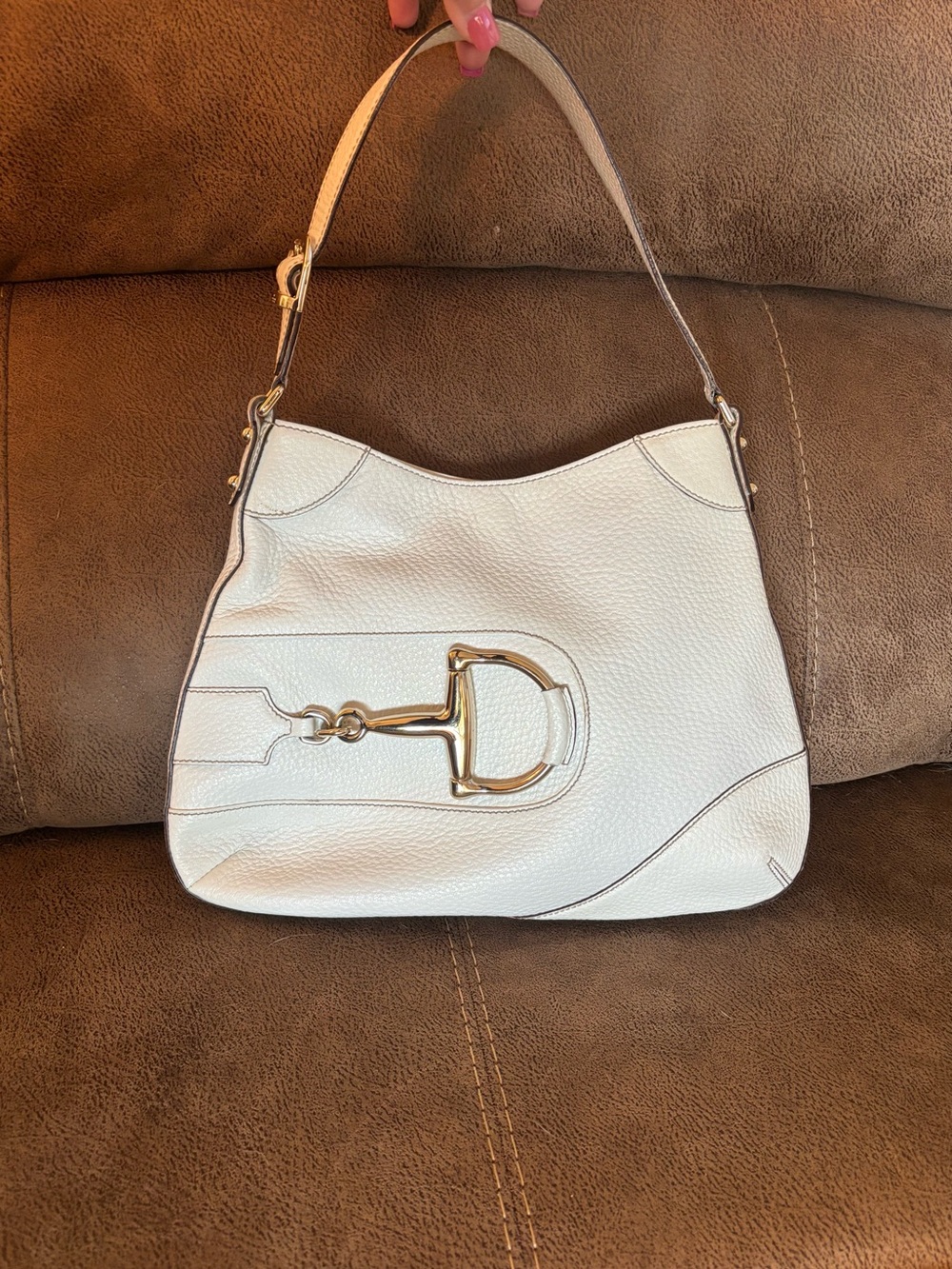 Gucci horsebit hobo bag white leather